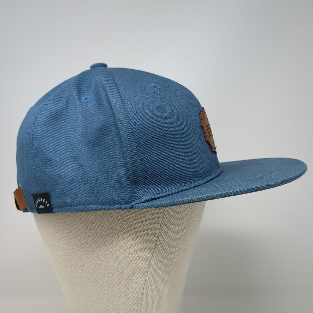 Discrete Baseball Cap Blue One Size Leather Patch Cannabis Strapback Hat