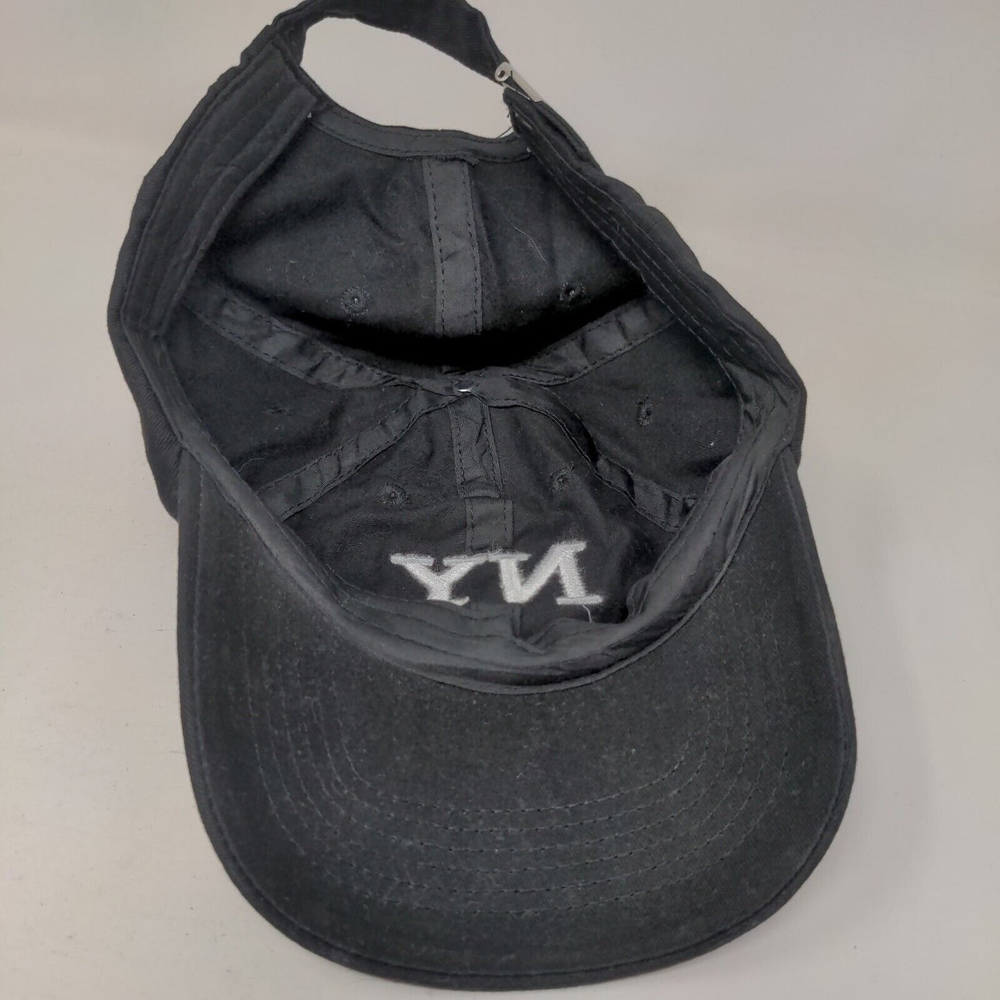 NY Slideback Hat Black One Size Embroidered Adjustable Solid 6 Panel