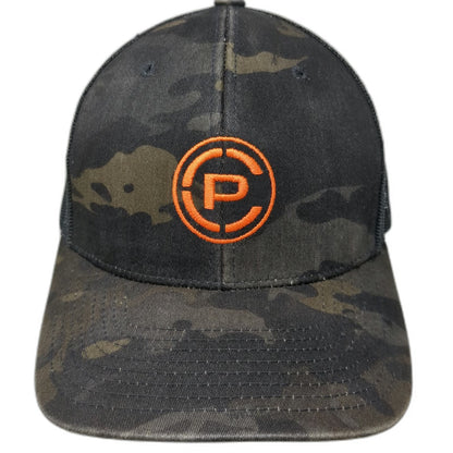 Yupoong Trucker Hat Black One Size Snapback Camo Orange Logo P Mesh Back Hat
