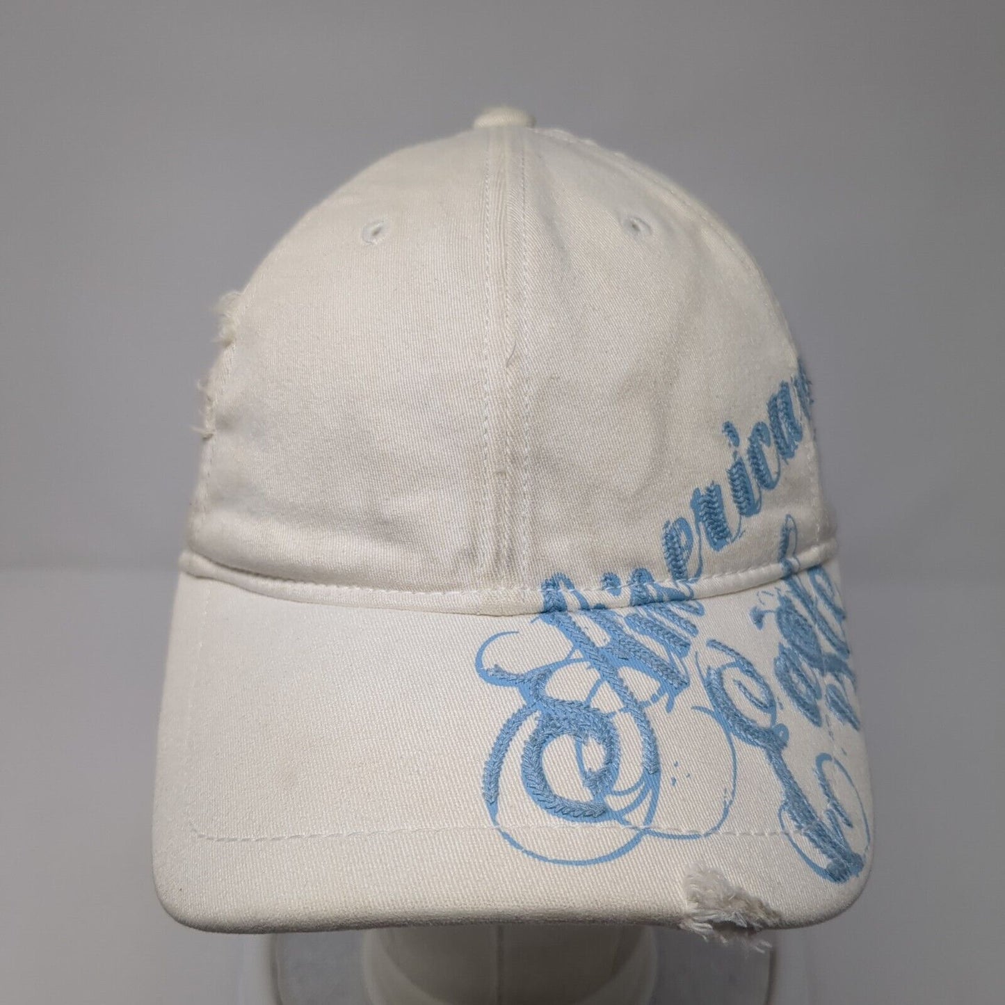 American Eagle Fitted Hat White Cream S/M NU-Fit Embroidered Distressed 6 Panel