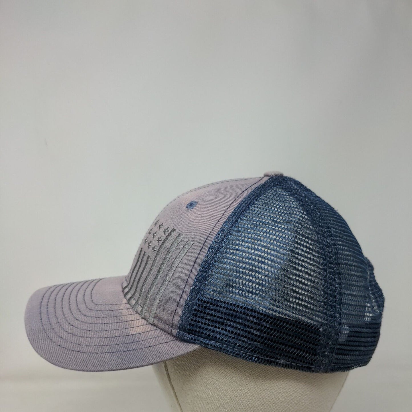 American Flag Snapback Trucker Hat Blue One Size Adjustable Mesh Back Patriotic