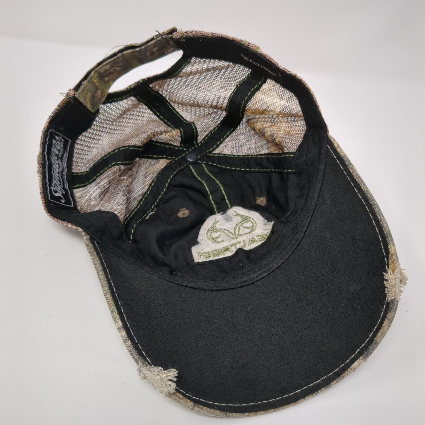 Realtree Strapback Trucker Hat Camouflage OS Adjustable Mesh Back Distressed