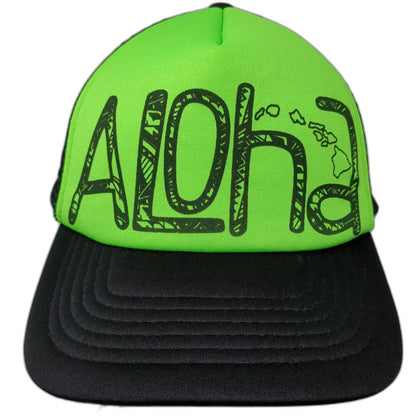 Hawaiian Headwear Trucker Hat Green Black OSFM Aloha Hawaii Mesh Back Snapback