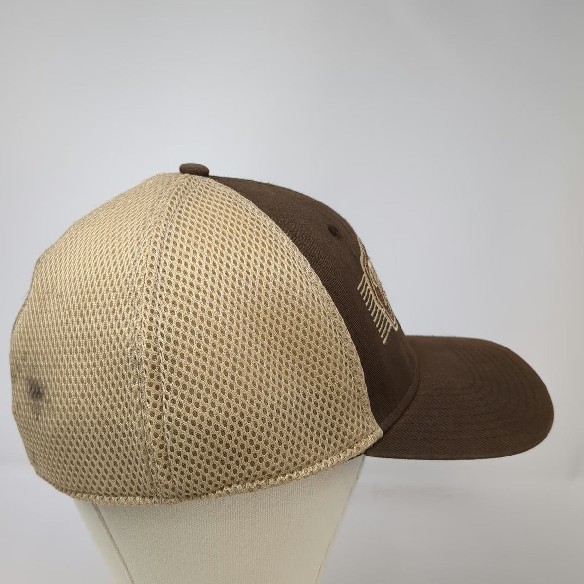 New Era Baseball Cap Brown XL Kurt's Custom Carpentry Mesh Back 39THIRTY Hat