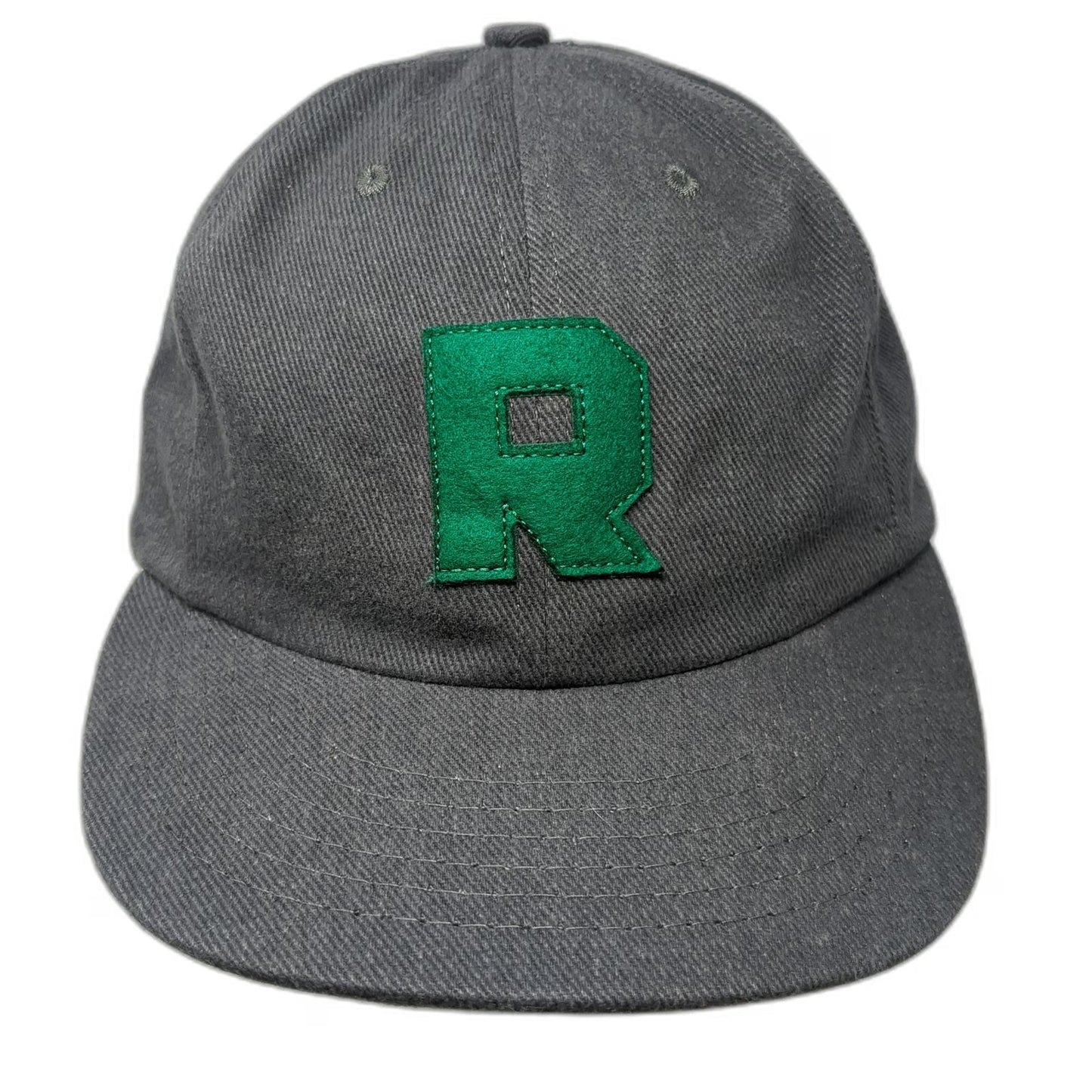Baseball Cap Gray One Size Made in USA Slideback Green Felt Letter R 6-Panel Hat
