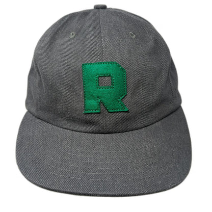 Baseball Cap Gray One Size Made in USA Slideback Green Felt Letter R 6-Panel Hat