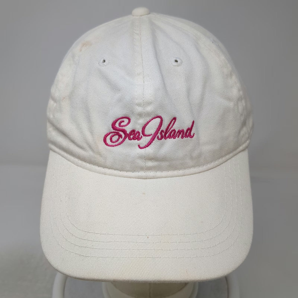OC Sea Island Hat Baseball Cap White One Size Pink Script Embroidery Strap