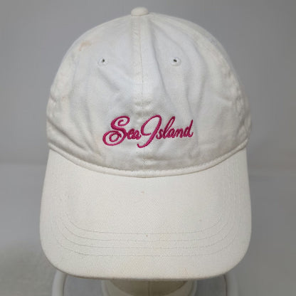 OC Sea Island Hat Baseball Cap White One Size Pink Script Embroidery Strap