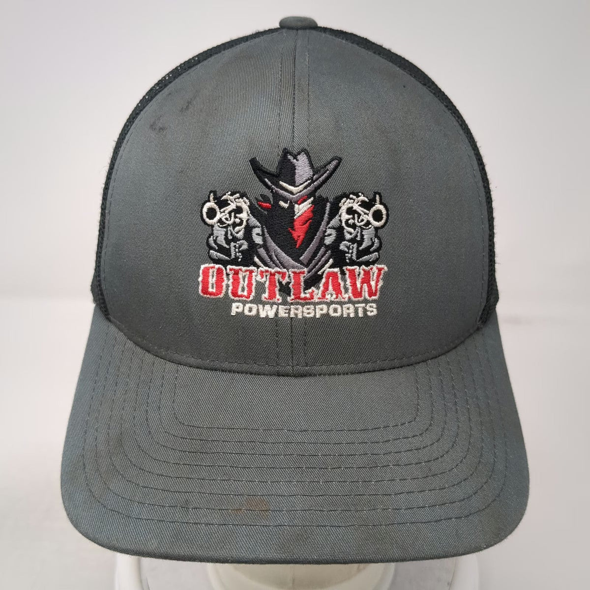 Pacific Headwear Trucker Hat Gray One Size Outlaw Powersports Snapback Gun Mesh