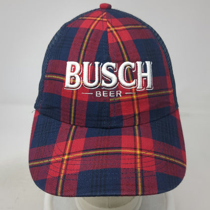 Adams Busch Beer Trucker Hat Blue Red Yellow White One Size Plaid Mesh Snapback
