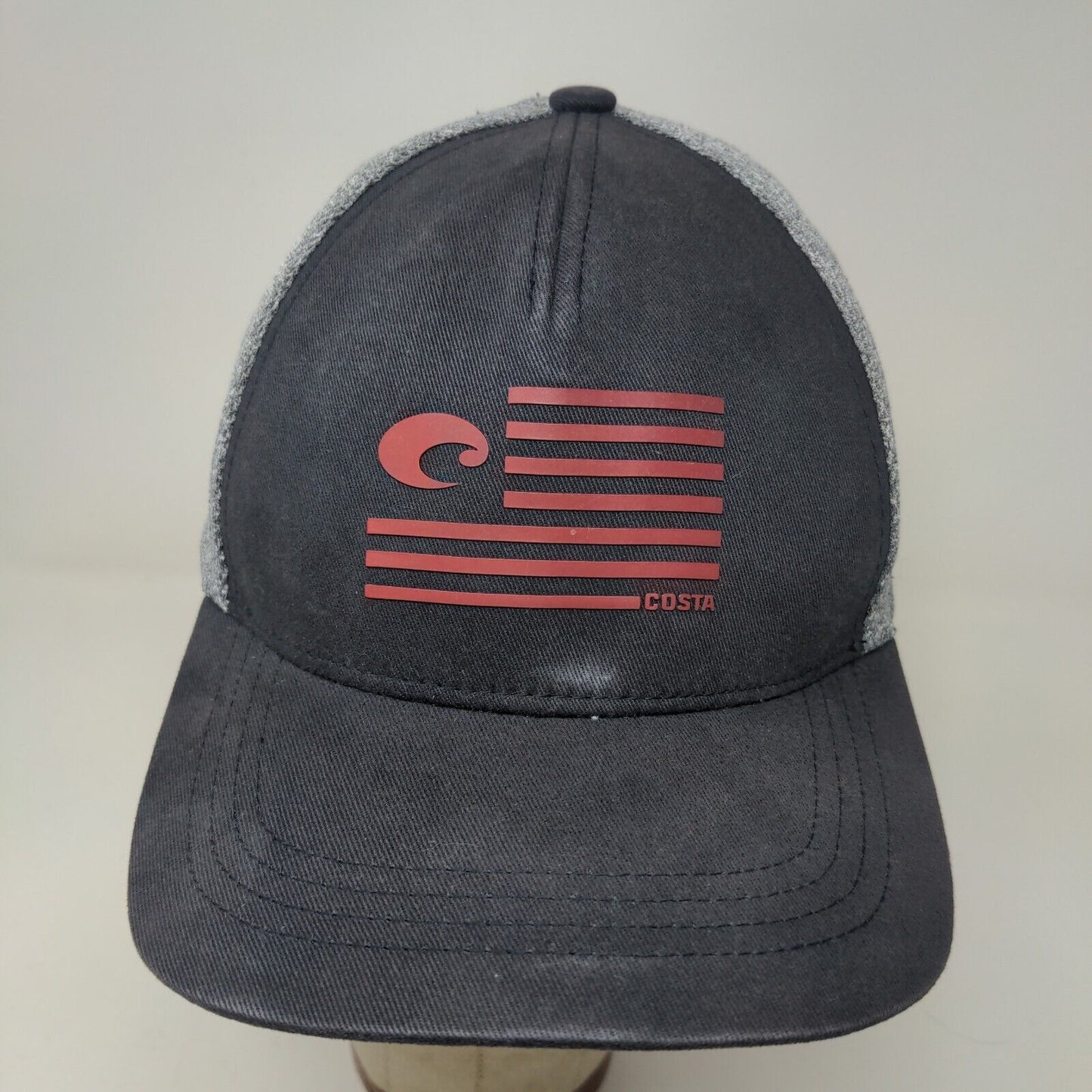Costa Del Mar Men's Snapback Hat Gray Black 3D Flag Stripe Logo