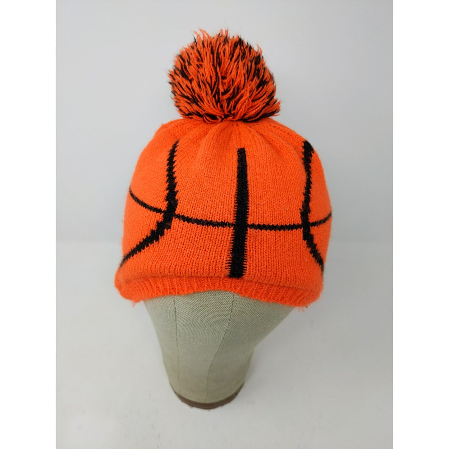 Place 1989 Toddler Beanie Hat Size 2T-3T M/M Orange & Black Basketball Pom Pom