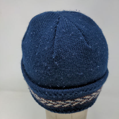 Etienne Aigner Women's Knit Beanie Hat Blue Embroidered Logo Stripe Accent