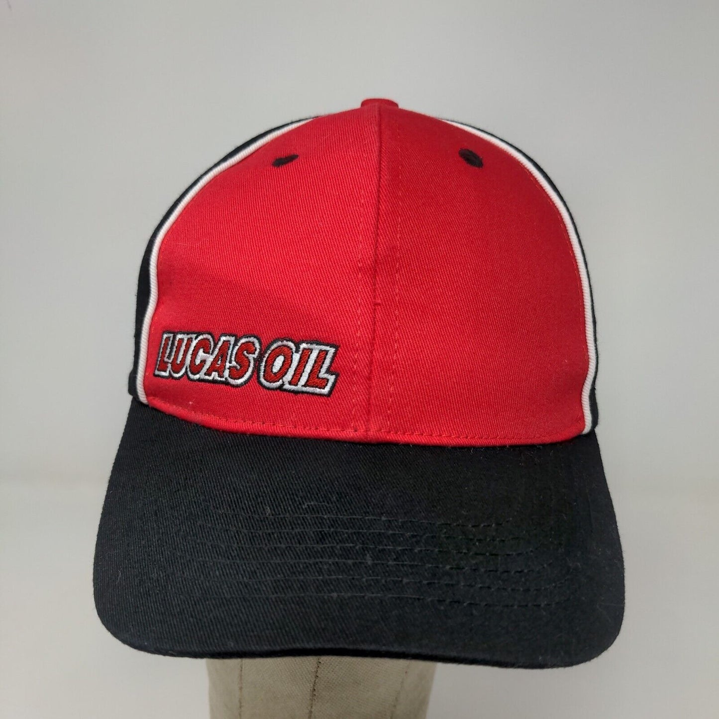 Lucas Oil Men's Snapback Hat Black Red Adjustable Embroidered Logo