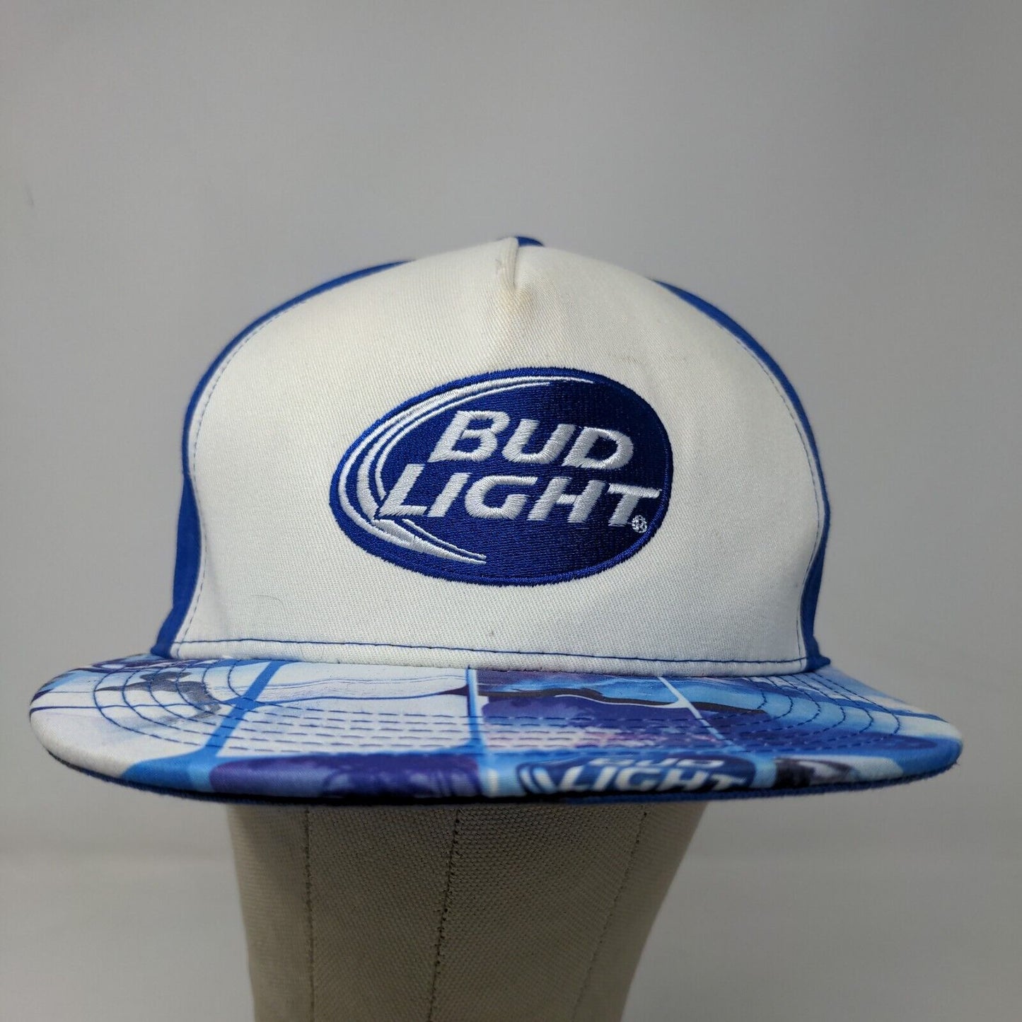 Bud Light Men's Snapback Hat Blue White Adjustable Embroidered Logo Beer