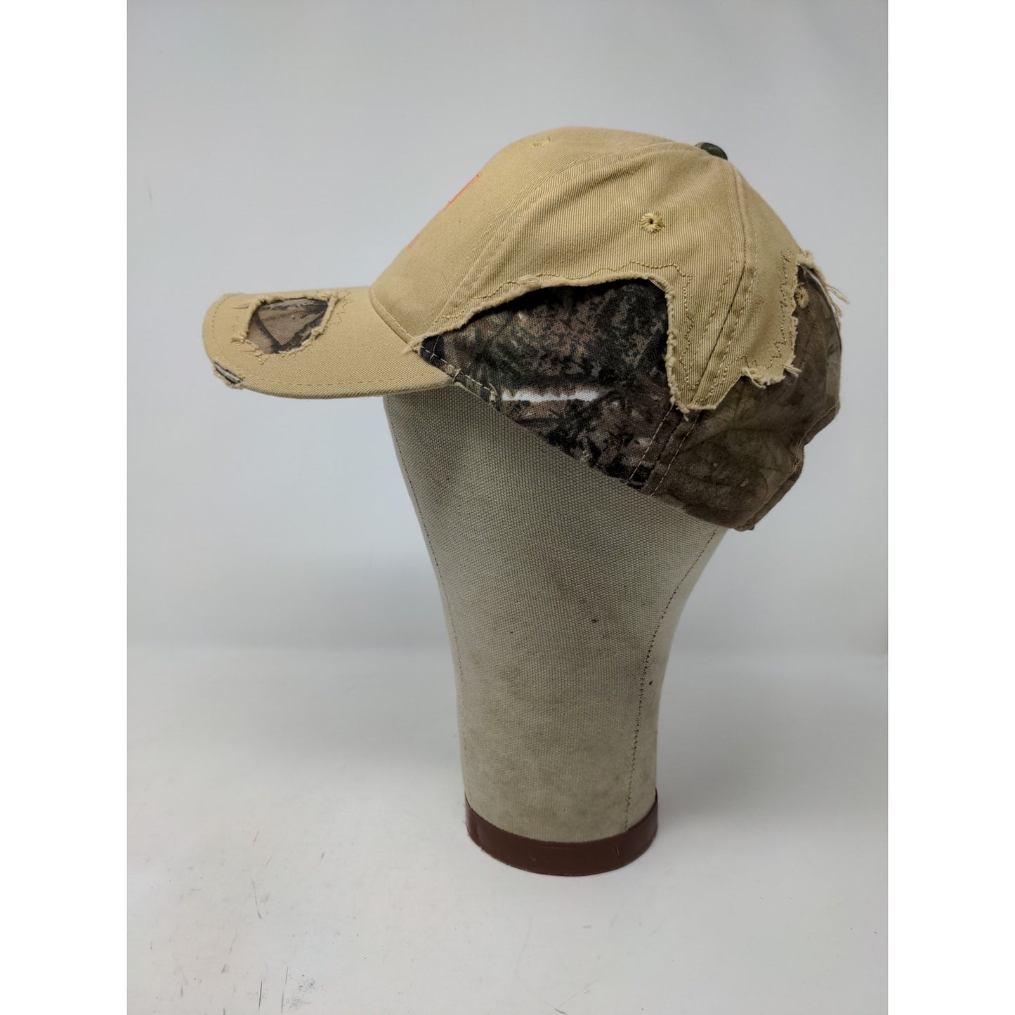 Aspen Dental Distressed Brown/Camo Hat Ripped Hidden Camo OSFM Strapback