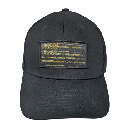 Unbranded Men's Fitted Mesh Back Hat Black Embroidered Flag Logo