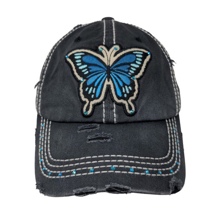 Unbranded Women's Strapback Hat Gray Adjustable Butterfly Embroidered