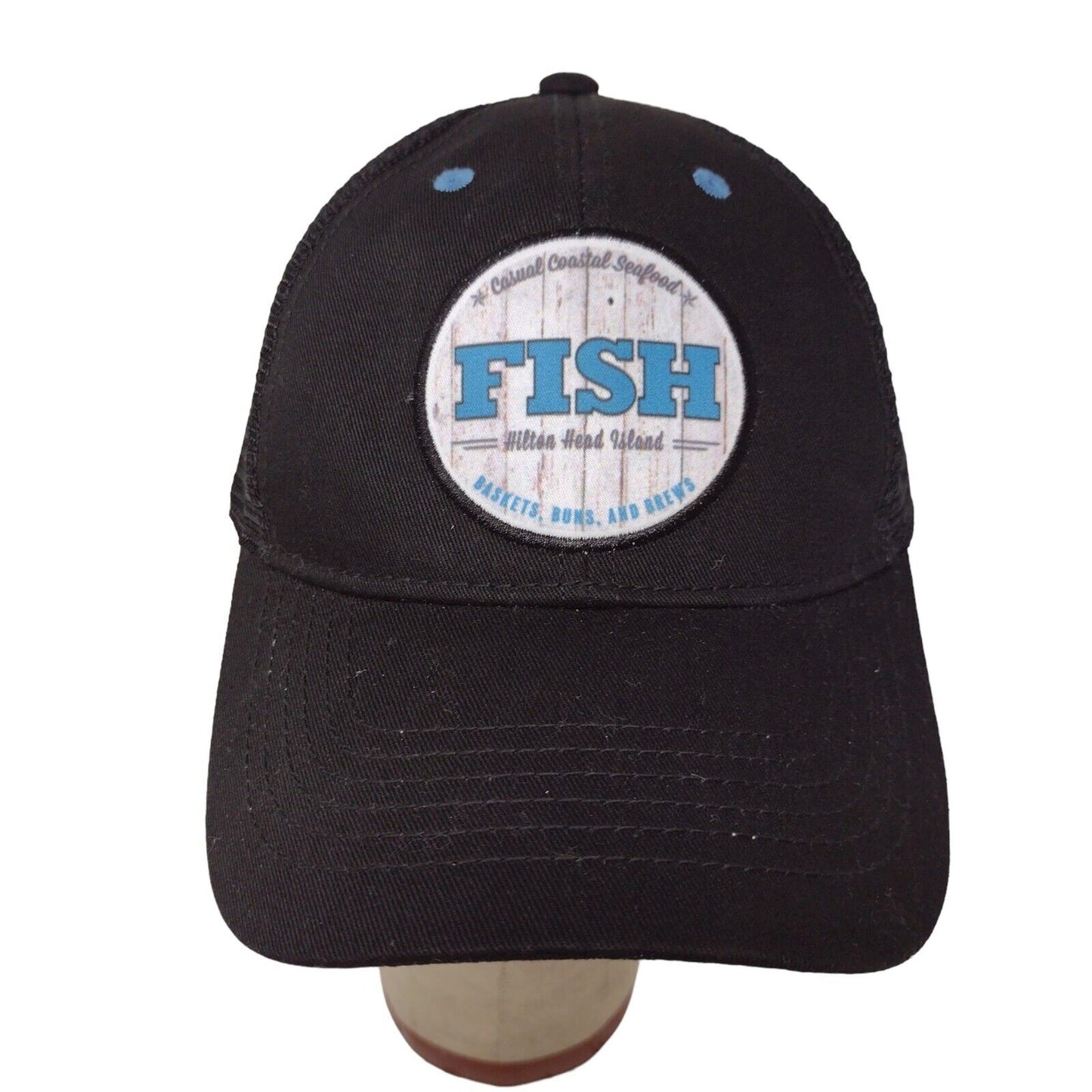 Hilton Head Island Fish Coastal Seafood Black Snapback Mesh Back Hat Cap Logo