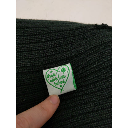 Made With Love Ireland Beanie Hat Green Shiny Pom Pom Black Knit Acrylic