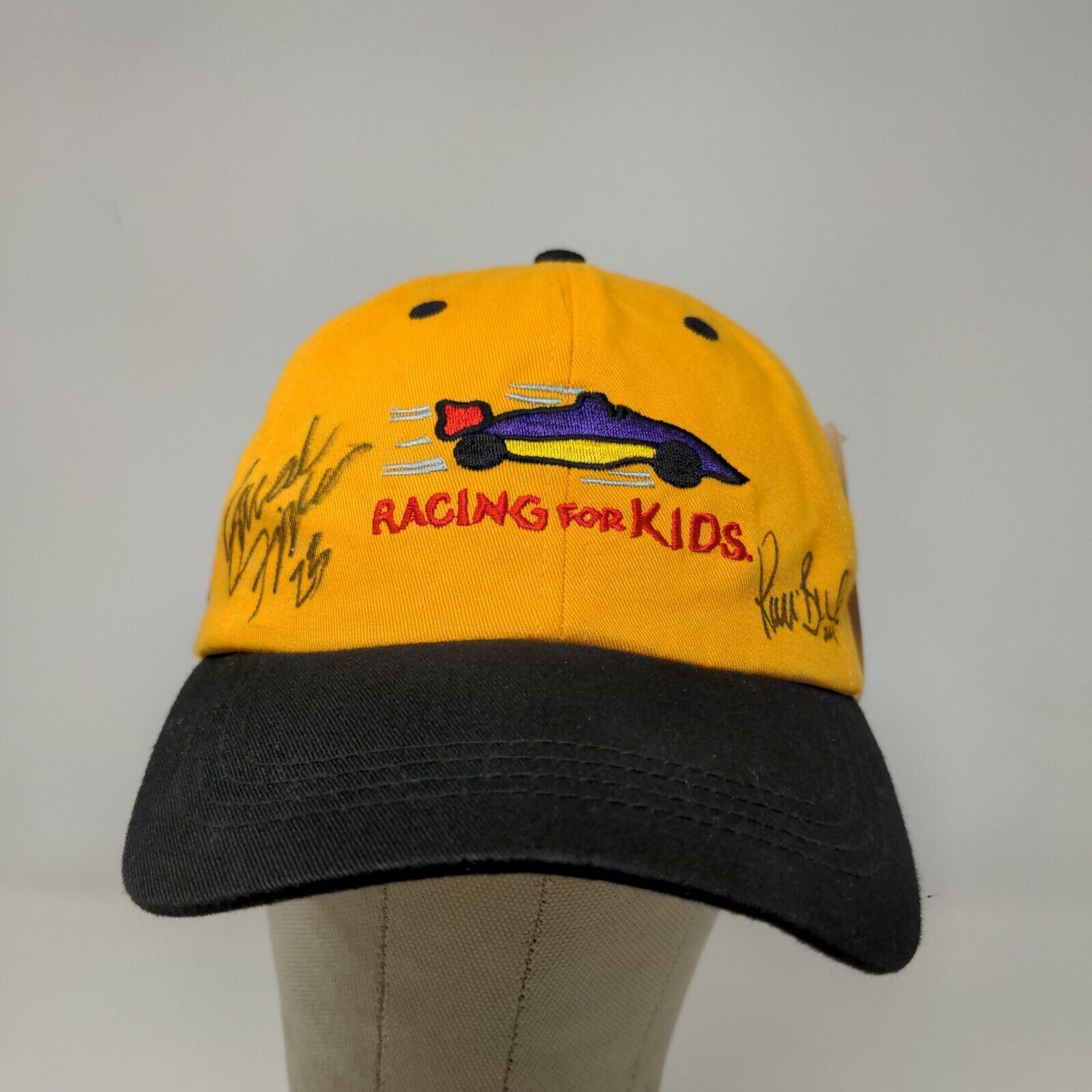 Racing for Kids Men's Strapback Hat Yellow Autographed Embroidered Logo