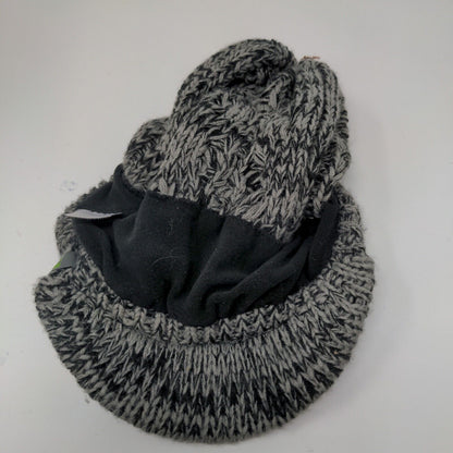 Beanie Hat W/ Bill Lined Soft Warm Black Gray Button Accents