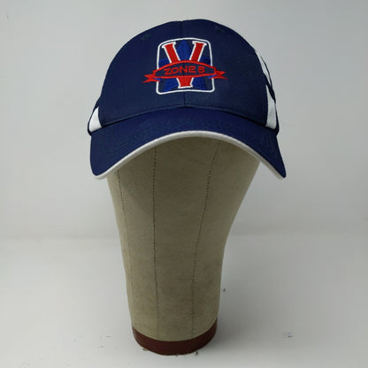 Sport-Tek V Zone 5 Strapback Hat Blue White Red Embroidered Logo 91% Nylon