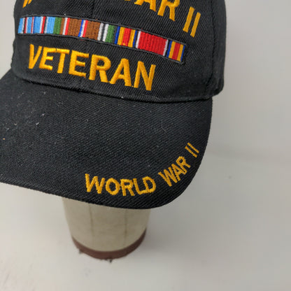 World War II Veteran Strapback Hat Black OSFM Embroidered Logo