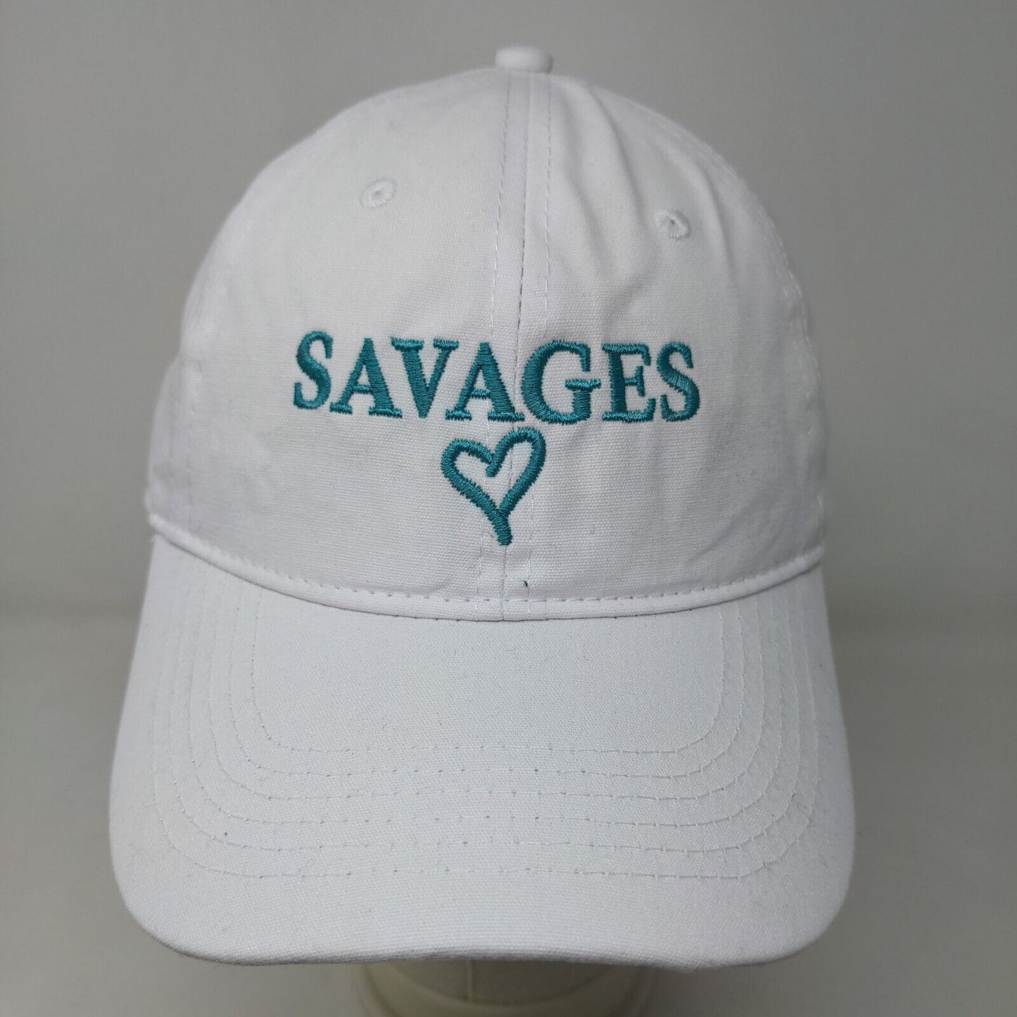 Port & Company Women's Strapback Hat White Adjustable Embroidered Savages Heart