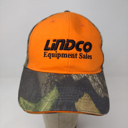 Lindco Equipment Orange & Camo Strapback Hat Embroidered Spell Out Logo