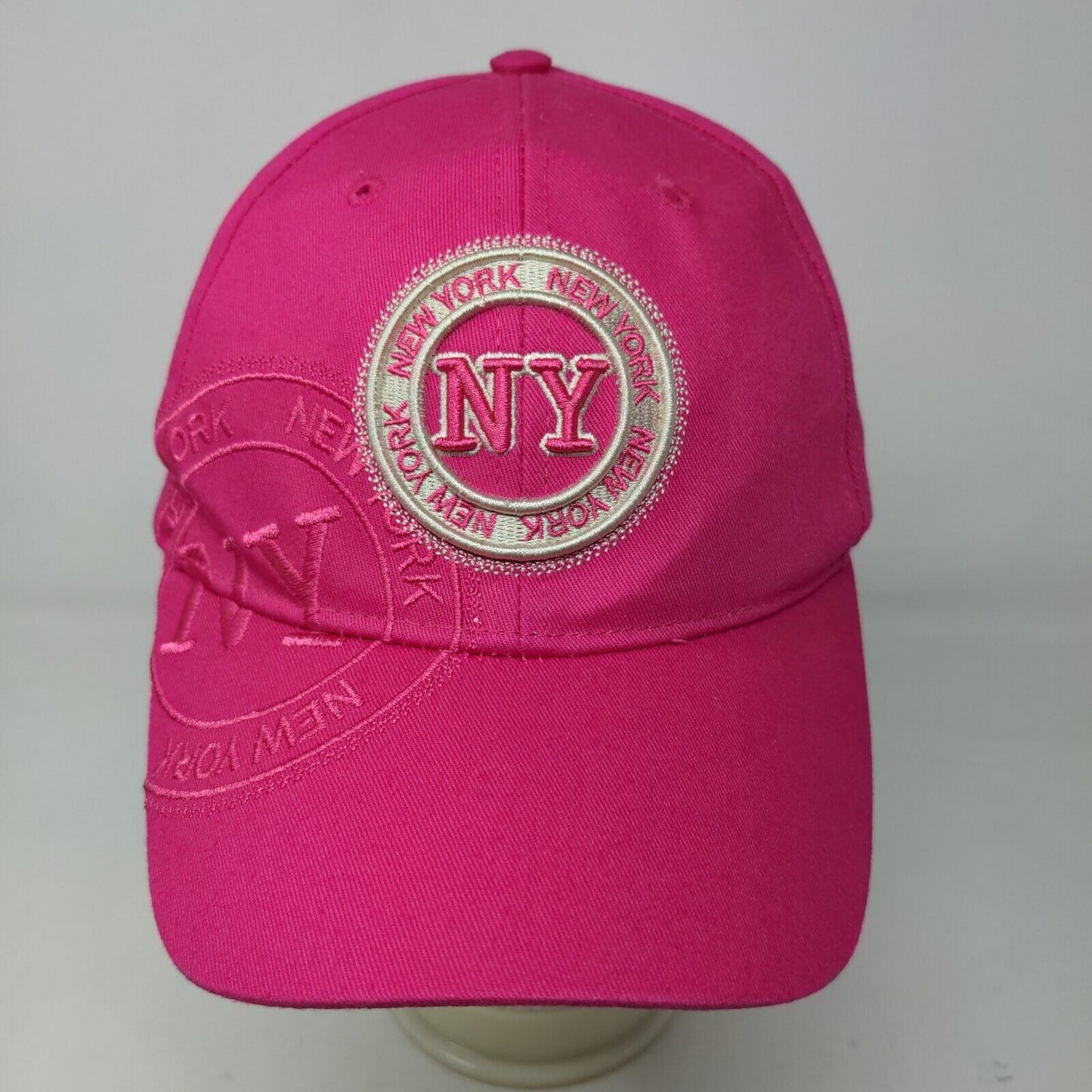 Robin Ruth Womens Strapback Hat Pink Adjustable Embroidered New York Logo Cotton