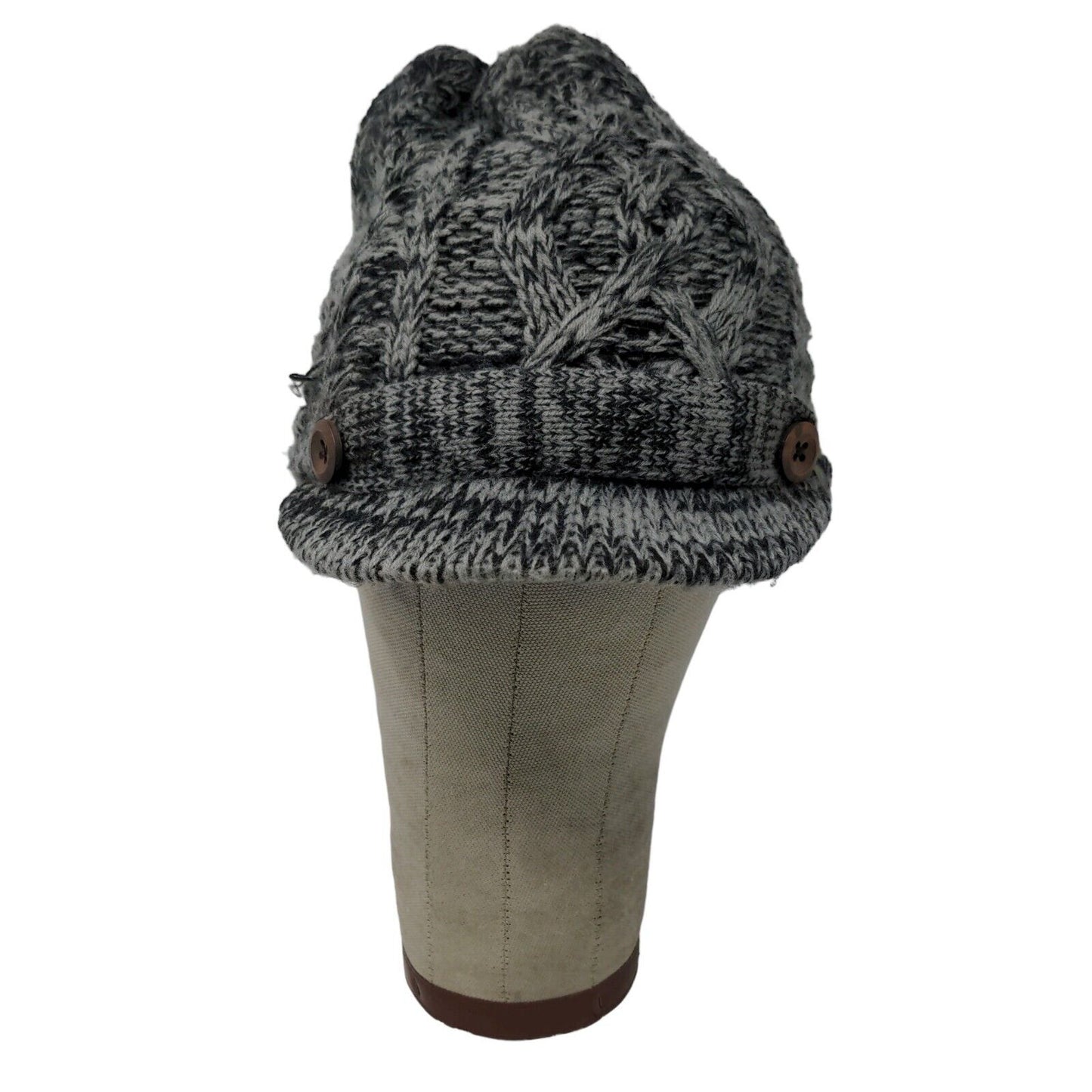 Beanie Hat W/ Bill Lined Soft Warm Black Gray Button Accents