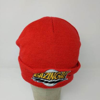 Big Bang Theory Bazinga Beanie Hat OSFA Red Embroidered Logo Ripple Junction
