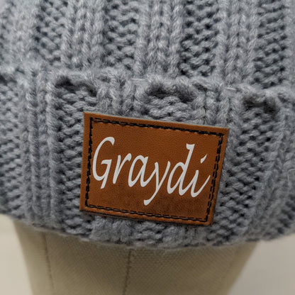 Graydi Men's Beanie Hat Cap Gray Knit 100% Acrylic Patch Logo