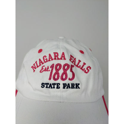 Niagra Falls State Park Slideback Hat White & Pink Embroidered Spell Out