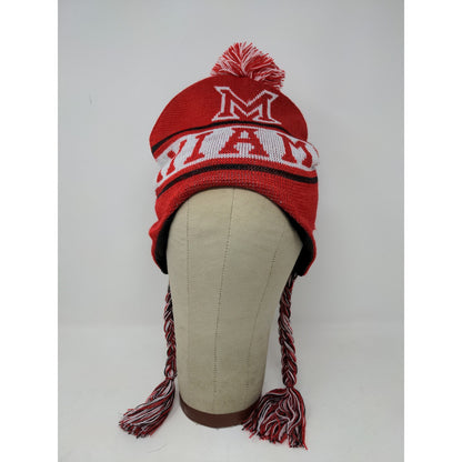 Miami Florida Beanie Hat 100% Acrylic Red & White W/Pom Pom and Strings