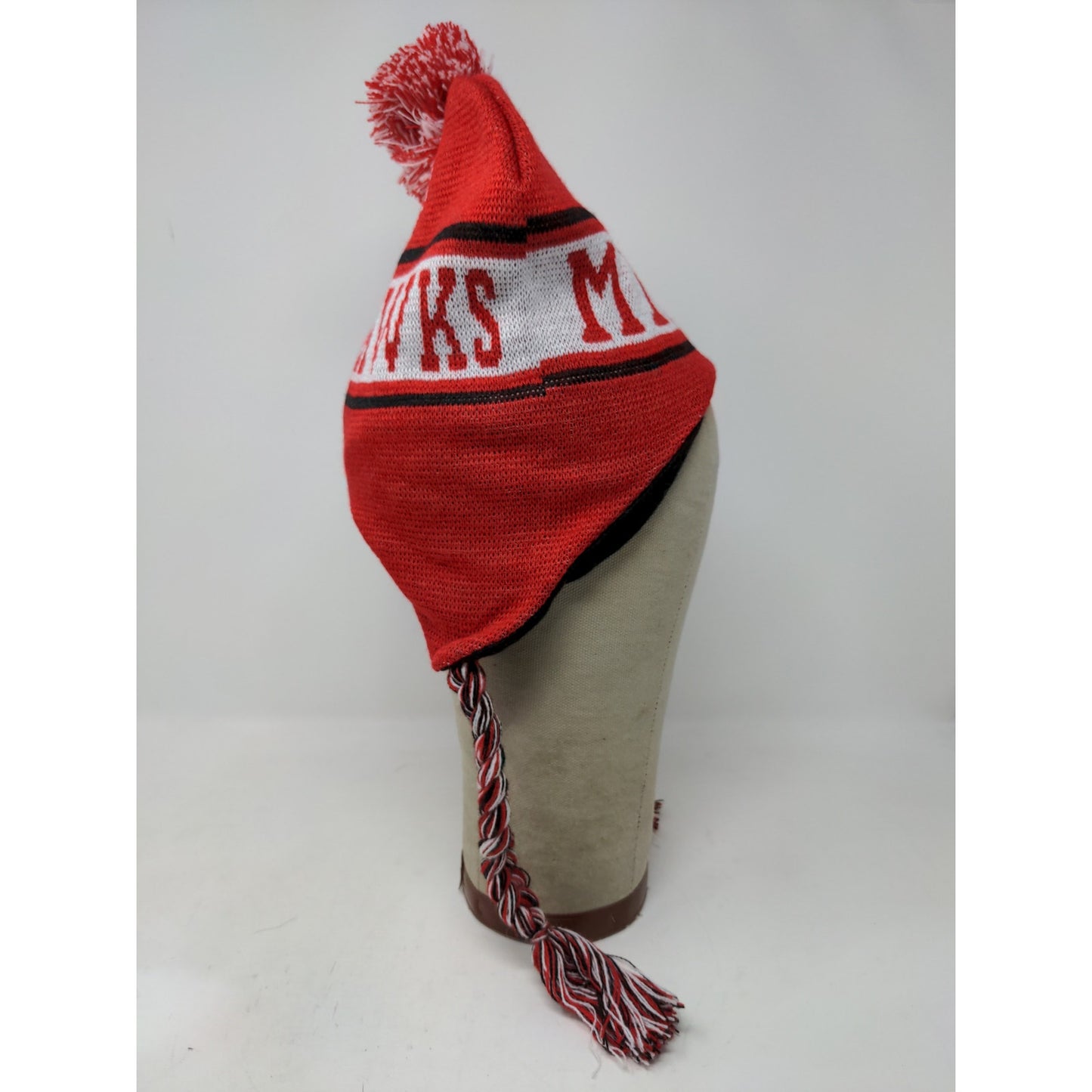 Miami Florida Beanie Hat 100% Acrylic Red & White W/Pom Pom and Strings