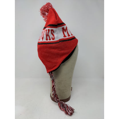 Miami Florida Beanie Hat 100% Acrylic Red & White W/Pom Pom and Strings