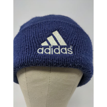 Adidas Men's Knit Beanie Hat Embroidered Logo Spell Out Blue