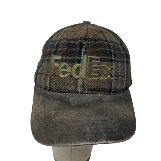 FedEx Mens Slideback Hat Brown Plaid OSFA One Size Embroidered Logo