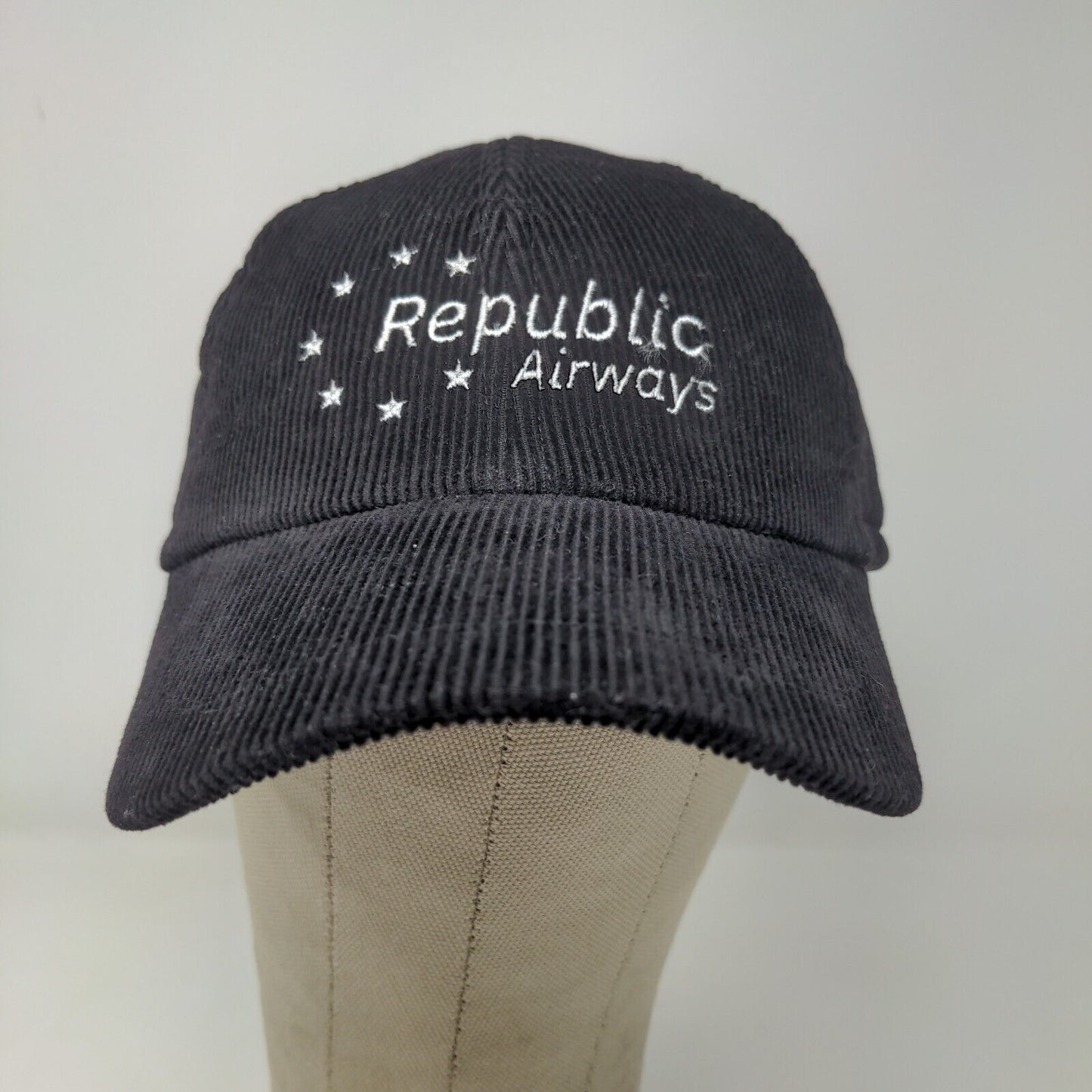 Republic Airways Men's Corduroy Fitted Hat Black Size 57CM Embroidered Logo
