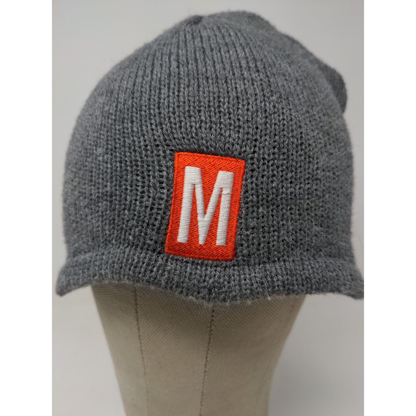 Port & Company Lined Beanie Hat Embroidered M Logo Gray 100% Acrylic