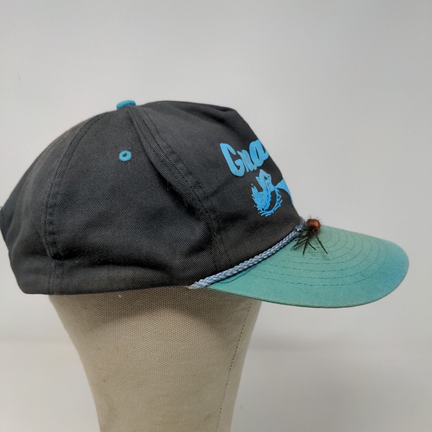 Great Alma Fish Float Snapback Hat Blue OSFA Graphic Spell Out Logo Distressed