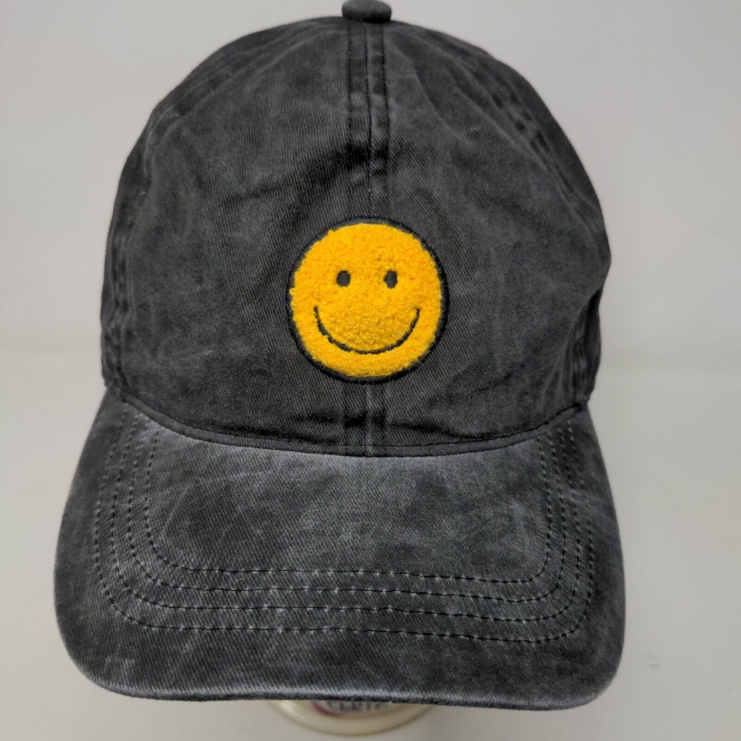 David & Young Women's Slideback Hat Gray OSFM Fuzzy Smiley Face Logo