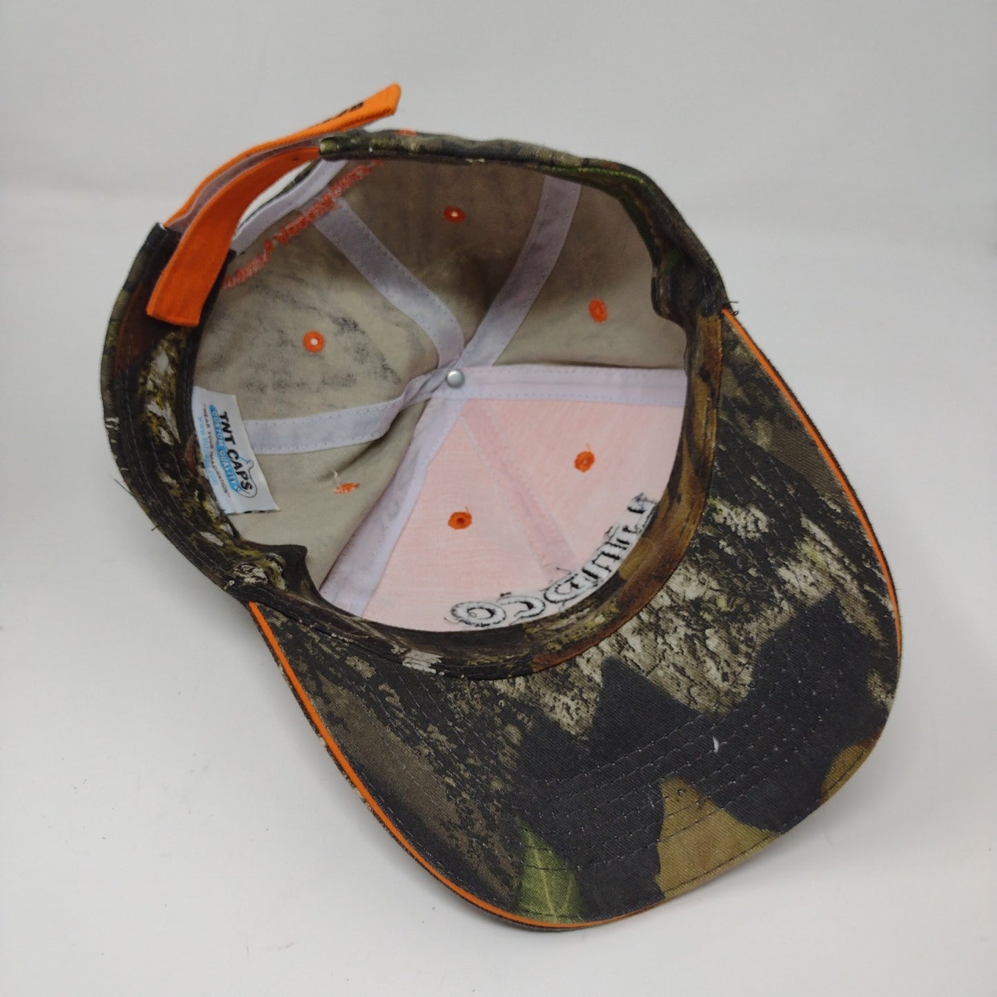 Lindco Equipment Orange & Camo Strapback Hat Embroidered Spell Out Logo