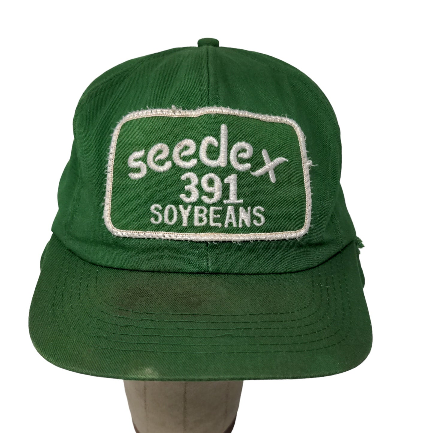 K-Products Mens Seedex 391 Soybeans Trapper Hat Green Made in USA Vintage