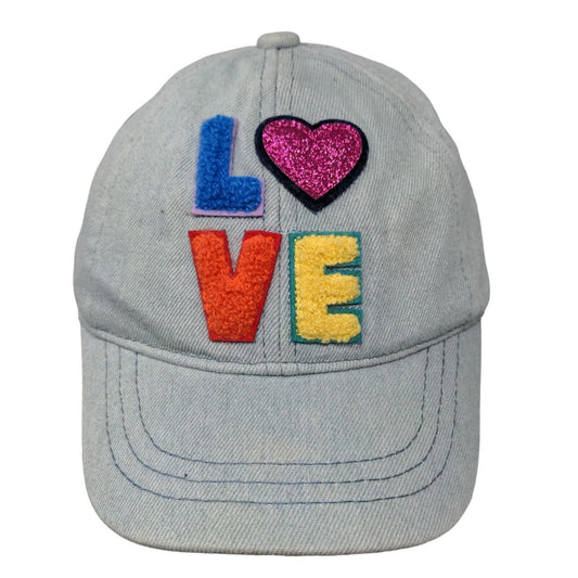 Unbranded Girl's Strapback Hat Blue Adjustable Fuzzy LOVE Logo Cotton Blend