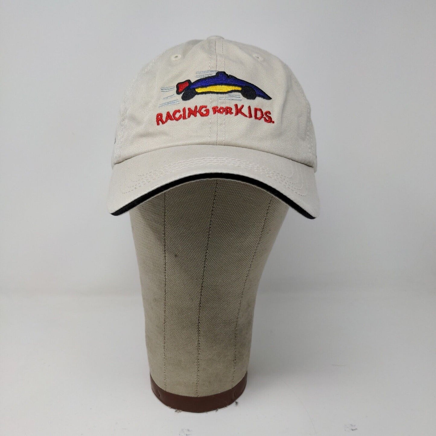 Racing for Kids Mens Strapback Hat Beige Adjustable Embroidered Car Logo