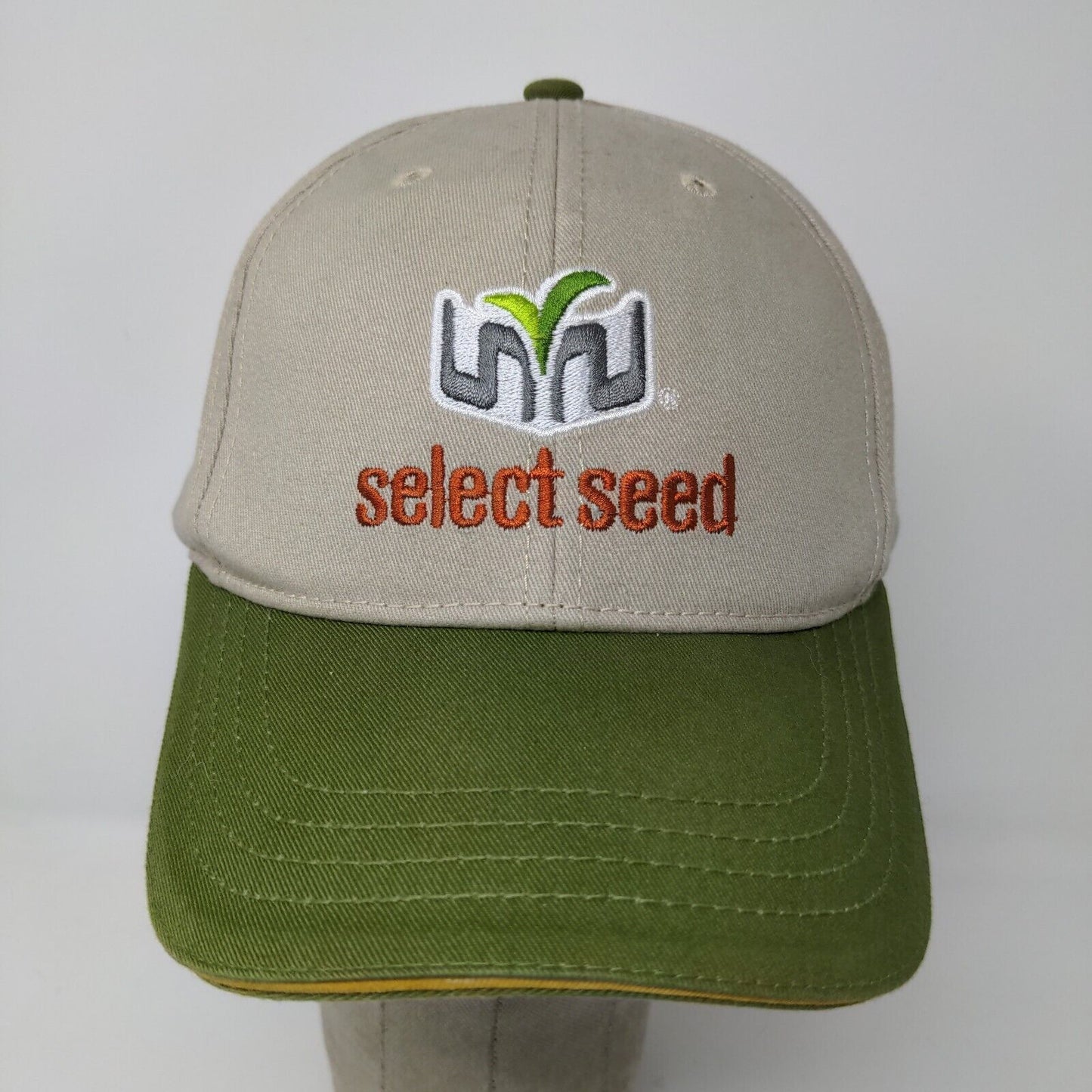 Select Seed Strapback Hat Tan Green Adjustable Embroidered Logo