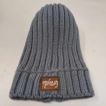 Graydi Men's Beanie Hat Cap Gray Knit 100% Acrylic Patch Logo